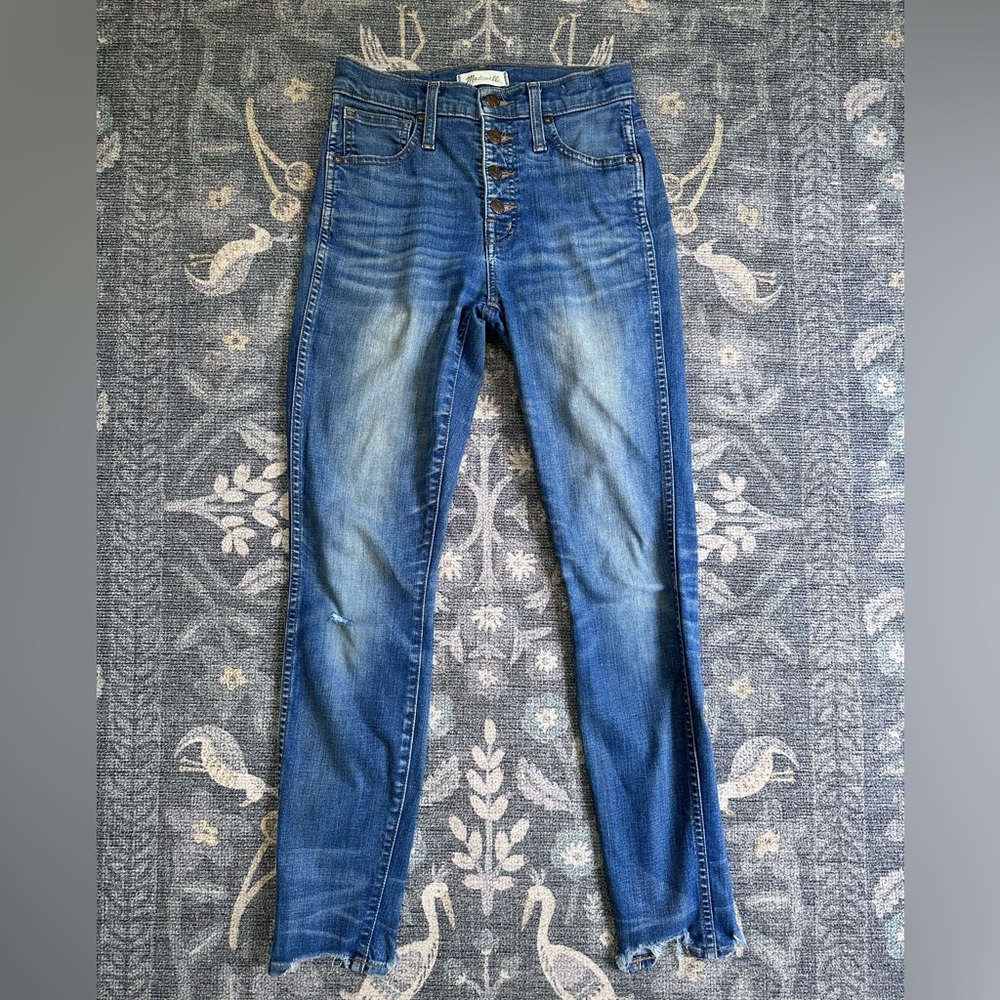 Madewell 10” High Rise Skinny Button Fly Jeans in Distressed Blue